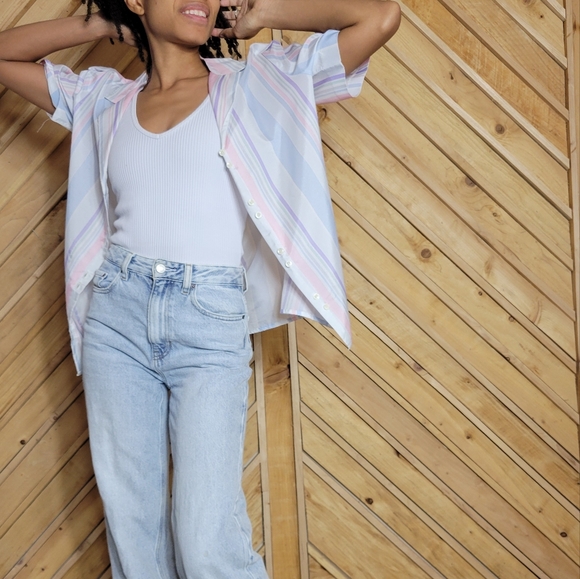 Vintage Pastel Striped Button-up Blouse - Picture 8 of 13